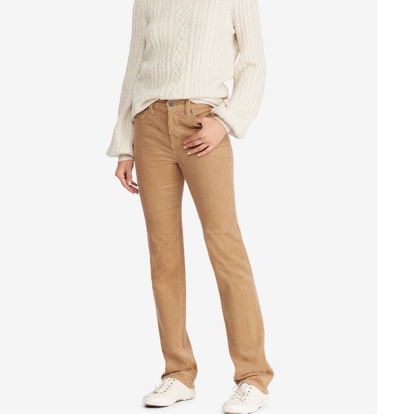 Lauren Ralph Lauren tan corduroy camel straight legged pants Sz 4 cotton spandex - Picture 1 of 8